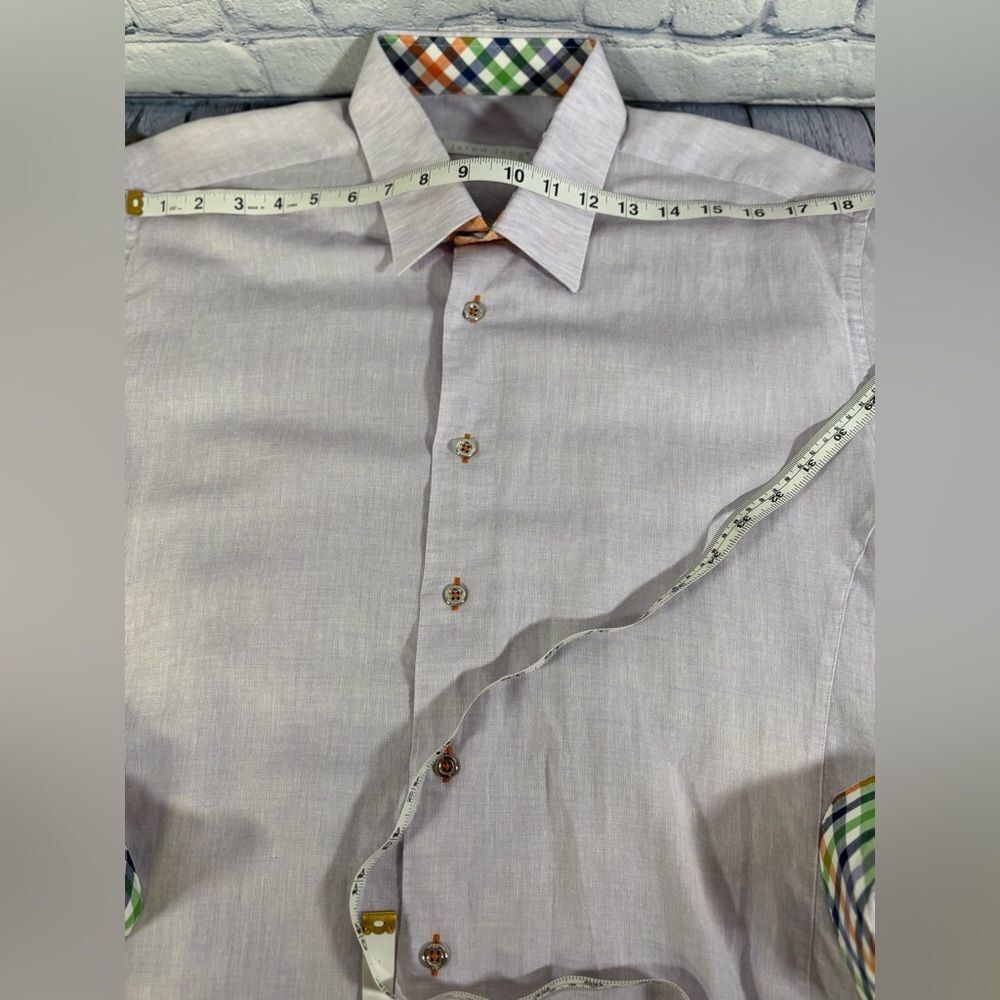 Jared Lang Lilac Luxury Classic Cotton Linen Flip Cuff Button Up Shirt L - Picture 10 of 10